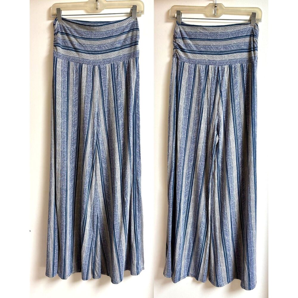 QVC Wide Leg Palazzo Pant Blue Stripe High Waist Flowy Lounge Flare Lisa Rinna S - Picture 3 of 9